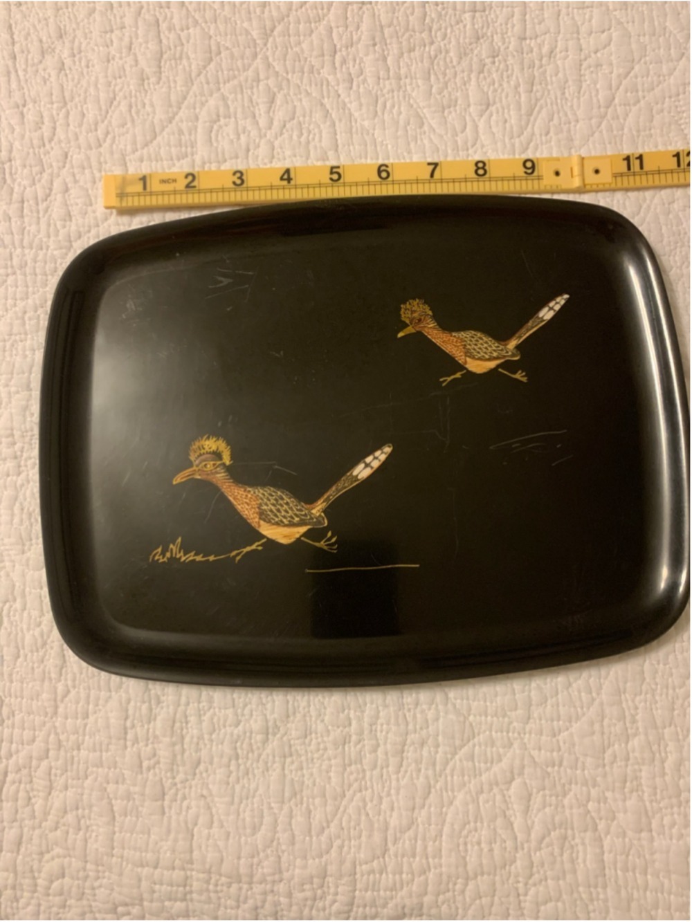 Vtg MCM Couroc Monterey California Roadrunner Inlay Serving Tray Black Gold